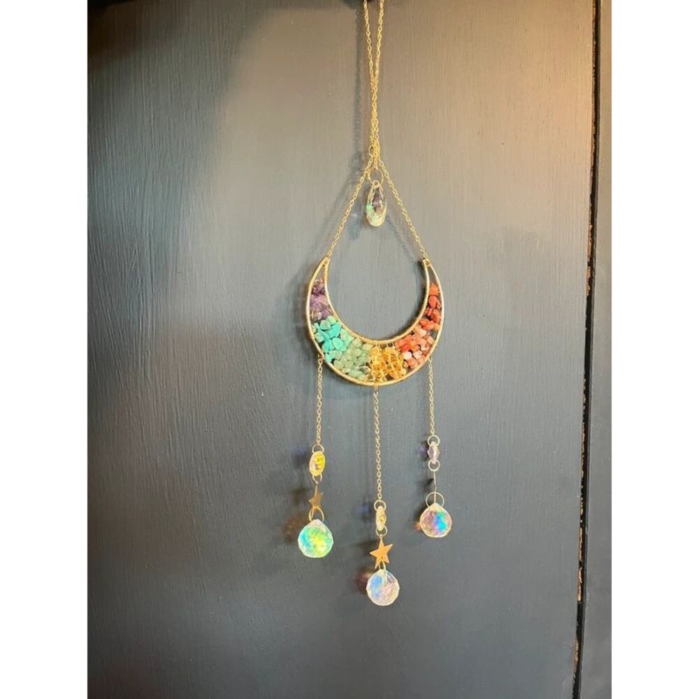Gold Crescent Moon Chakra Gemstone Suncatcher